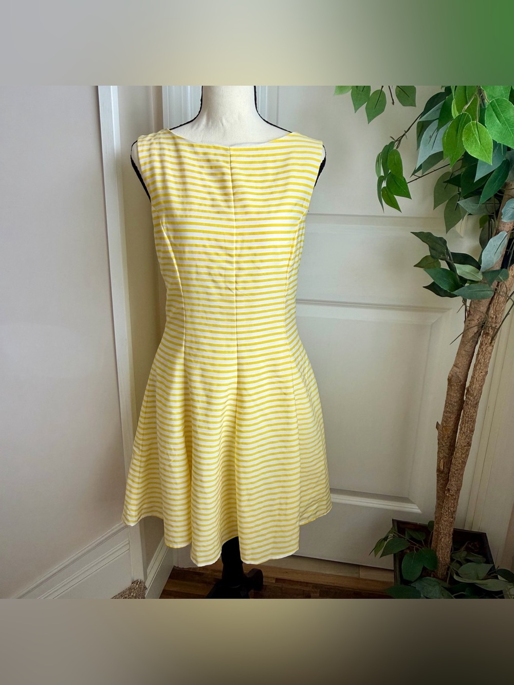 Zara Trafaluc Striped Sleeveless Fit & Flare Skater Dress Yellow Sz L